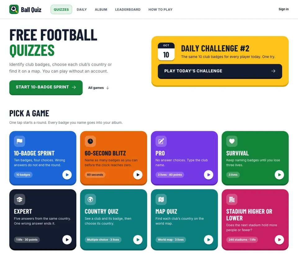 Screenshot of Ball Quiz