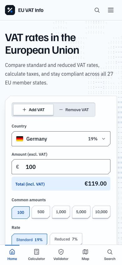 The Opus redesign on a phone: paper header, left aligned heading, calculator with the total shown under the amount.